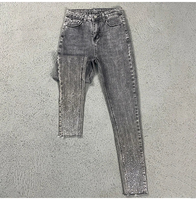 Spring Summer 2024 New Fashion Harem Denim Pants Female Rhinestones Korean Version High Waist Slim Elastic Jeans Pencil Pants
