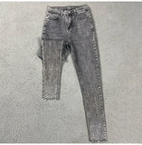 Spring Summer 2024 New Fashion Harem Denim Pants Female Rhinestones Korean Version High Waist Slim Elastic Jeans Pencil Pants