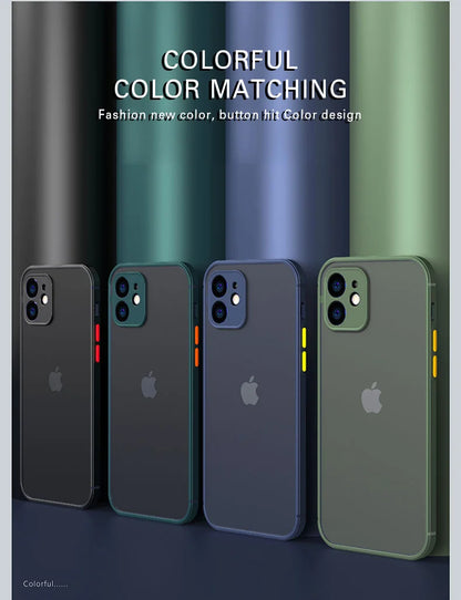 Luxury Shockproof Armor Matte Case For iPhone 11 12 13 Pro Max XR XS X 7 8 Plus SE Mini Silicone Bumper Clear Hard PC Cover