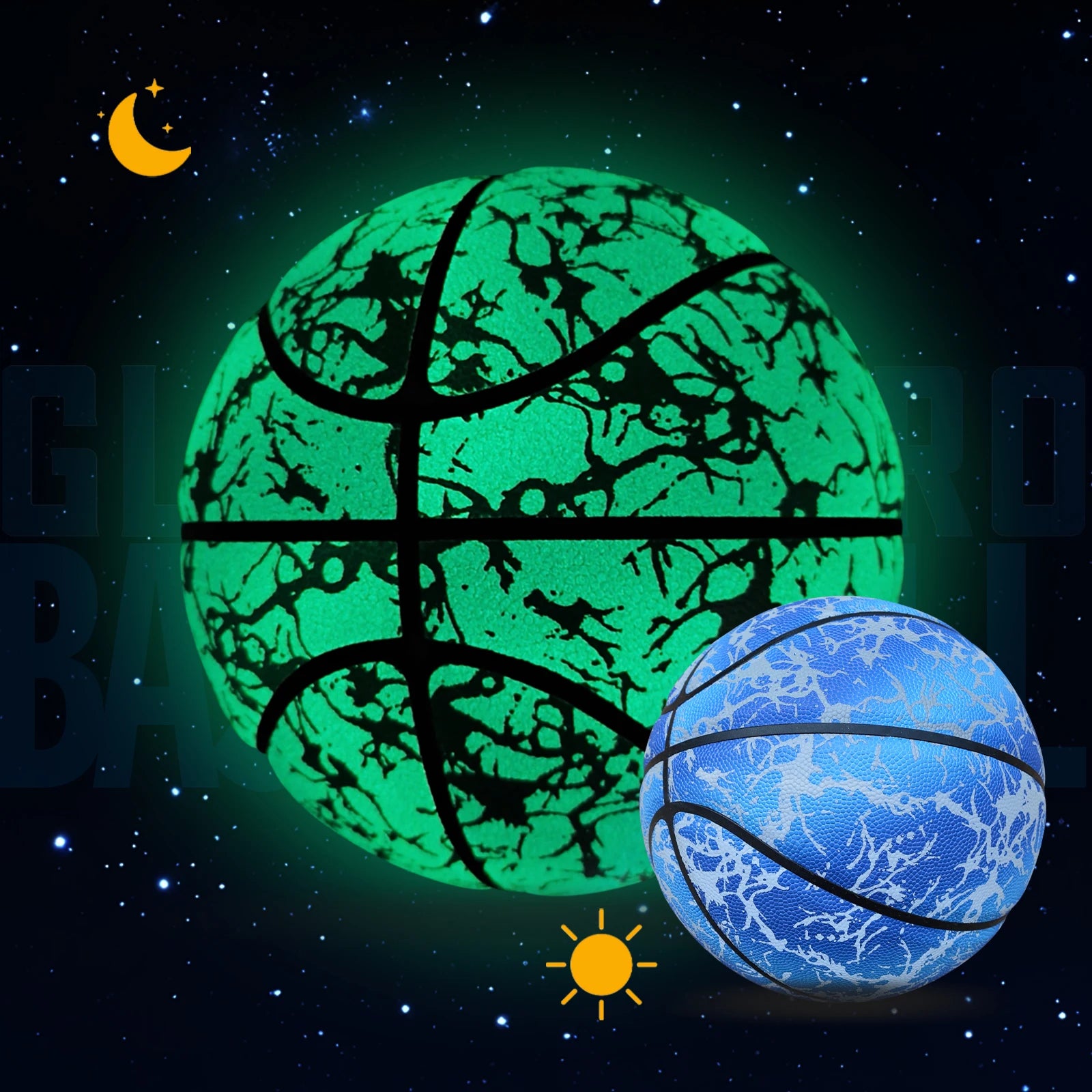 Glow Reflective Basketball Adult & Children Youth Wear-resistant Luminous Basketball Size 7/6/5 PU Soft Leather Game Training Ball