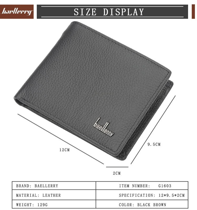 Baellerry Men Genuine Cow Leather Wallet Card Holder Male Purse Short with Coin Pocket Leather Wallets for Men