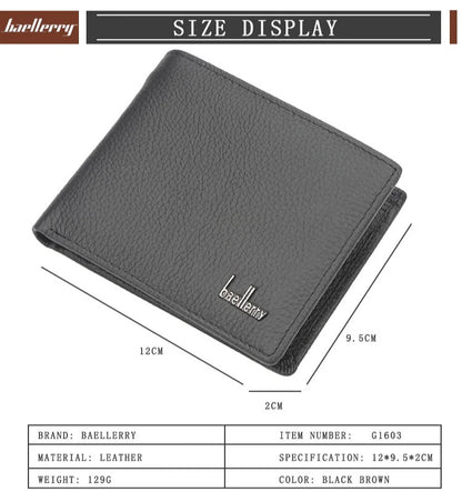 Baellerry Men Genuine Cow Leather Wallet Card Holder Male Purse Short with Coin Pocket Leather Wallets for Men