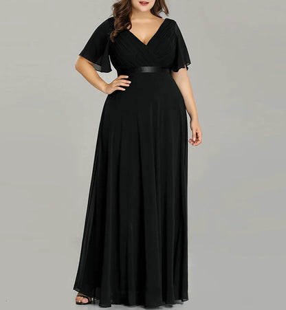 New Women Plus Size Evening Dresses Long Elegant A Line V Neck Ruffles Chiffon Formal Wedding Party Dress Robe De Soiree
