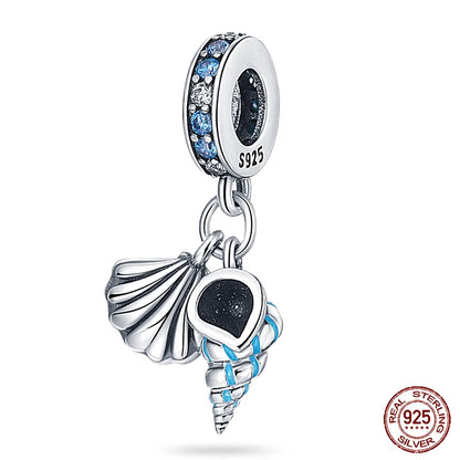 Ocean Series - Original Genuine 925 Sterling Silver Turtle Crab Mermaid Charm Beads Suitable for 3mm Bracelet DIY Making Pendant