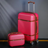 Rolling Luggage Set Women's Fashion Combination Lock Travel Suitcase Set Universal Cosmetic Bag Retro 2-Piece Trolley Luggage Set