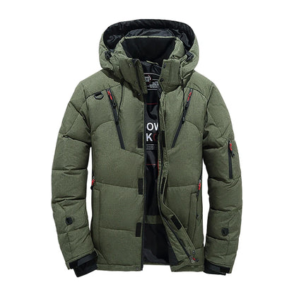 Chaqueta de plumón para hombre, abrigo de invierno de pato blanco, parka cálida y resistente al viento, para viajes y acampadas, nueva, gruesa, de color sólido, con capucha.