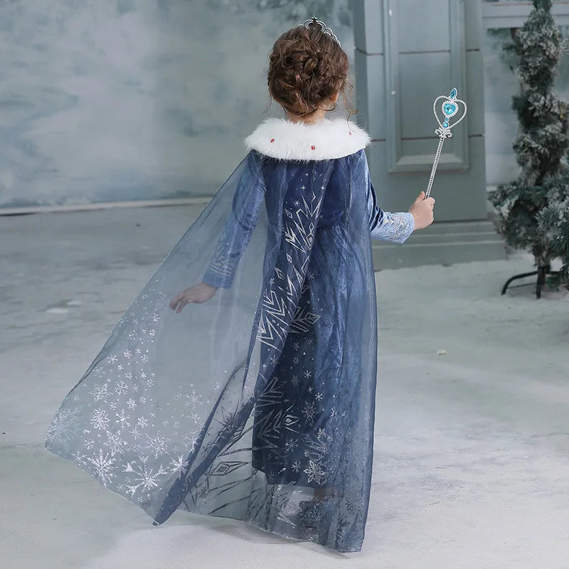 Vestido da Elsa para Menina – Fantasia de Princesa para Festa de Aniversário e Inverno, Cosplay de Frozen, Vestido de Manga Longa – Rainha da Neve