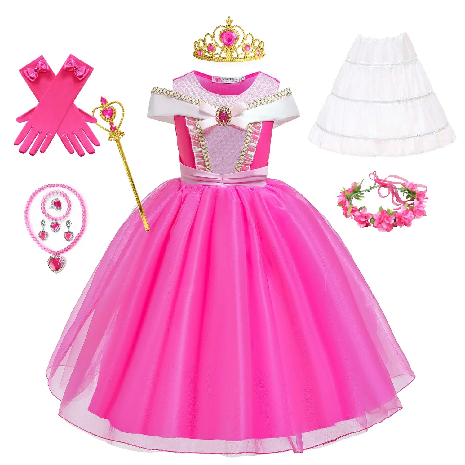 Girl Pink Dress Aurora Cosplay Costume Princess Deluxe Outfit Children Summer Brthday Party Elegant Gown Fairy Disguise Sets