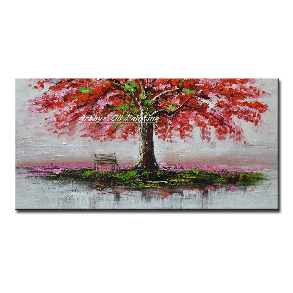 Arthyx,Large Handpainted Palette Knife Tree Oil Painting on Canvas,Modern Abstract Landscape Art Poster,Wall Pictures,Home Decor