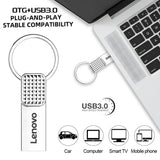 Memoria USB 3.0 Lenovo OTG de 2 TB, de metal, USB 3.0, de 1 TB, tipo C, de alta velocidad, 128 GB, miniunidad flash, resistente al agua