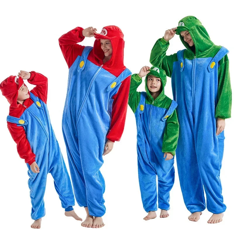 Anime Brothers Cartoon Game Cosplay Costume Anime Figure Luigi One-piece Pajamas Kawaii Cartoon Sleepwear Halloween Cos Clothes