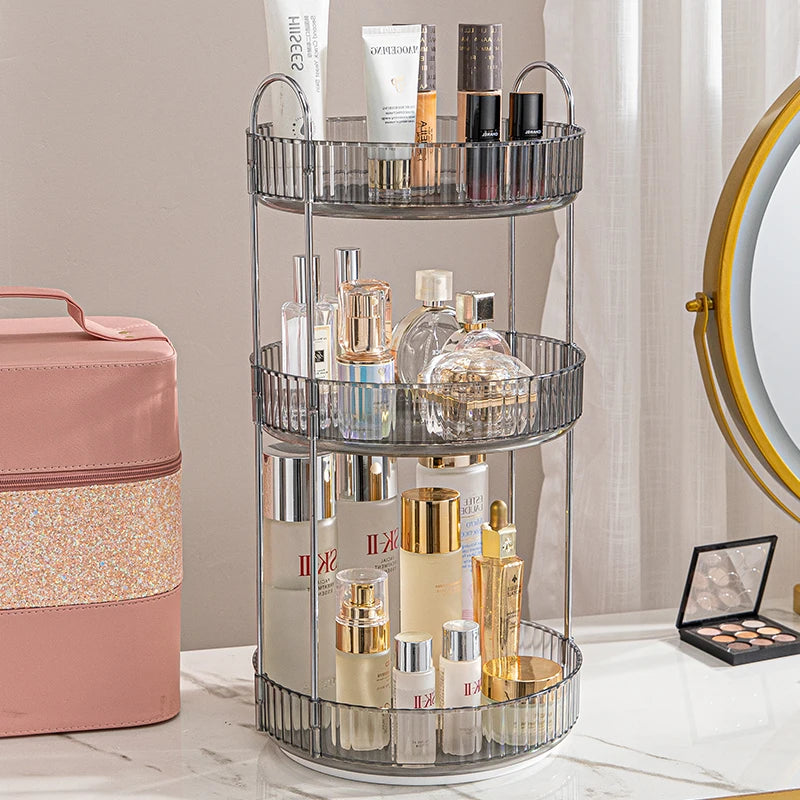 Rotating Makeup Organizer for Vanity 3 Tier Skincare Organizers Large Storage Bathroom Countertop Clear Cosmetic Holder Dresser