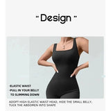 Women's Workout Seamless Jumpsuit Yoga Ribbed Bodycon One-Piece Square Neck Leggings Romper