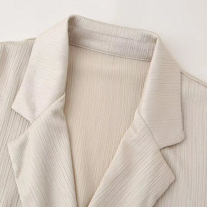 Conjunto de chaqueta y pantalón de traje cruzado con efecto arrugado para mujer, primavera y verano 2024, estilo europeo y americano
