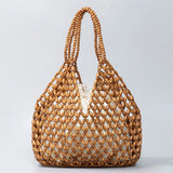 Handmade Woven Beaded Handbag For Women Exquisite Hollow-out Wooden Beaded Shoulder Bag Female Beach Bag