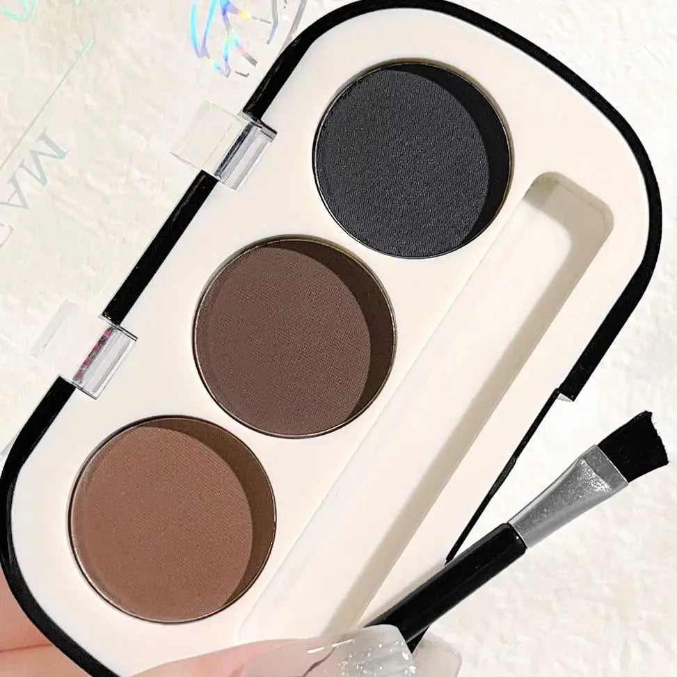 Paleta de pó de sobrancelha de 3 cores com escova de sobrancelha, pó de sobrancelha de renderização de cor natural à prova d'água e à prova de suor de longa duração
