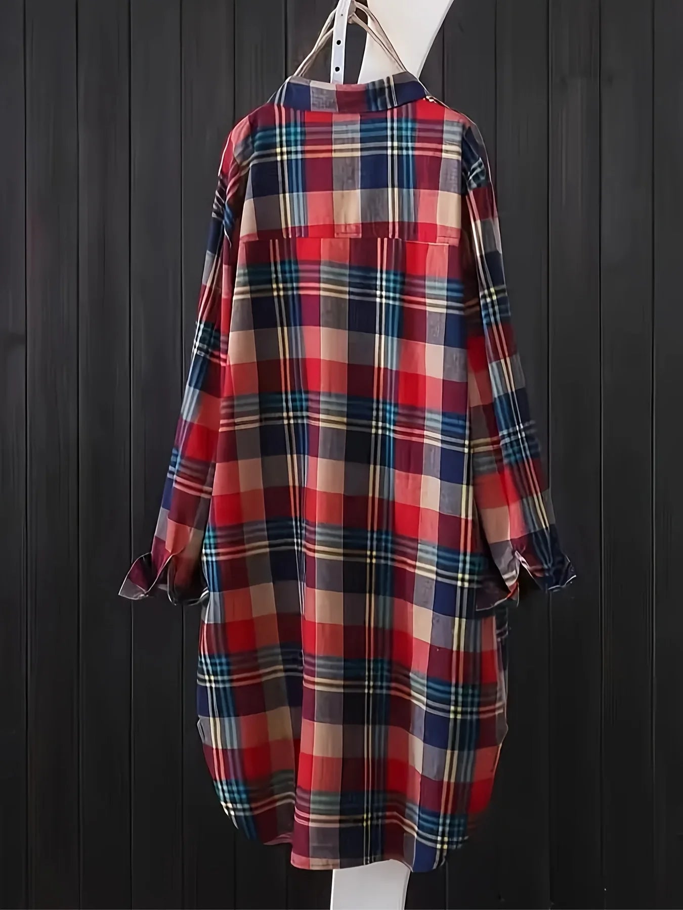 Plus Size 1XL-5XL Fashion Women's Plaid Printed Shirt Casual Loose Long-Sleeved Shirt Simple Lapel Design Shirt Top