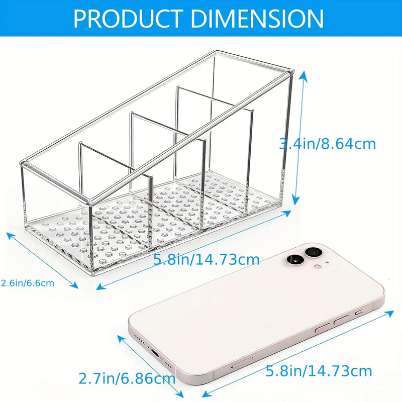 Clear Plastic Remote Control Holder and Desk Organizer with 4 Compartments for Home and Office Use
