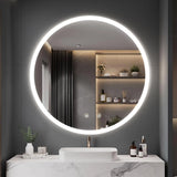 Round LED Bathroom Mirror with Lighting and Anti-Fog, Dimable Wall Makeup mirror Built-In fuse for Bathroom Makeup mirror