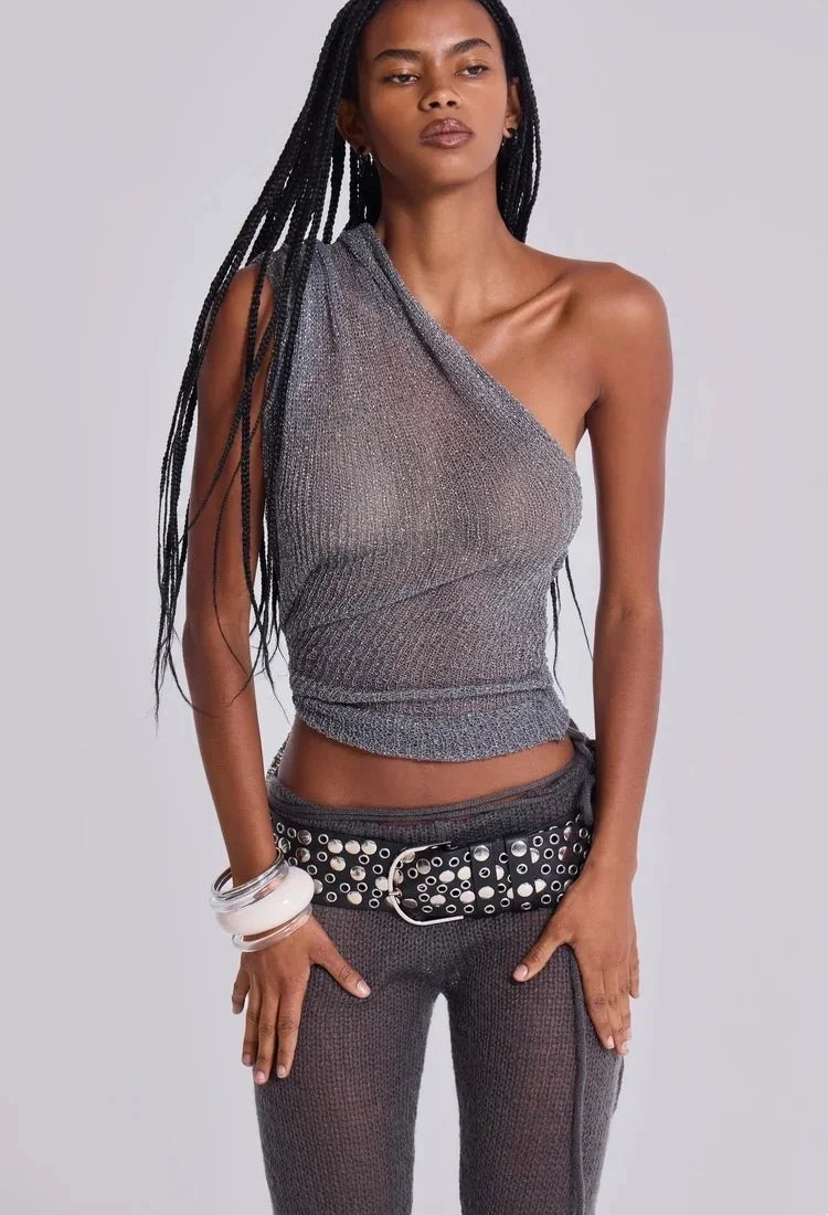 Jaded London gold knit hollowed-out one-piece top halter shawl multi-wear holiday style halter