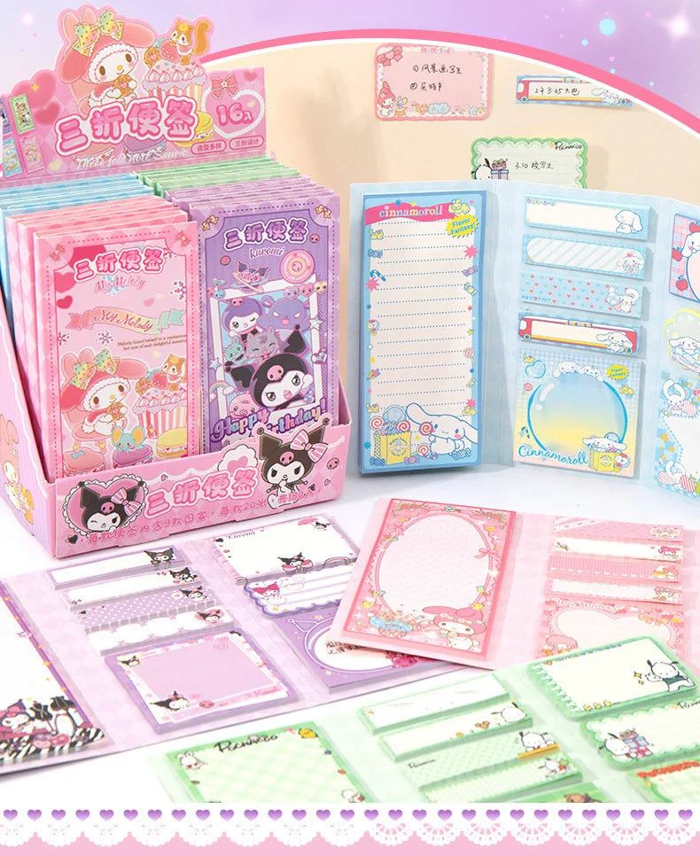 Cute Cartoon Sticky Notes Set 9 Designs 180 Sheets Foldable Memo Pads for Office School Journaling and Desk Organization