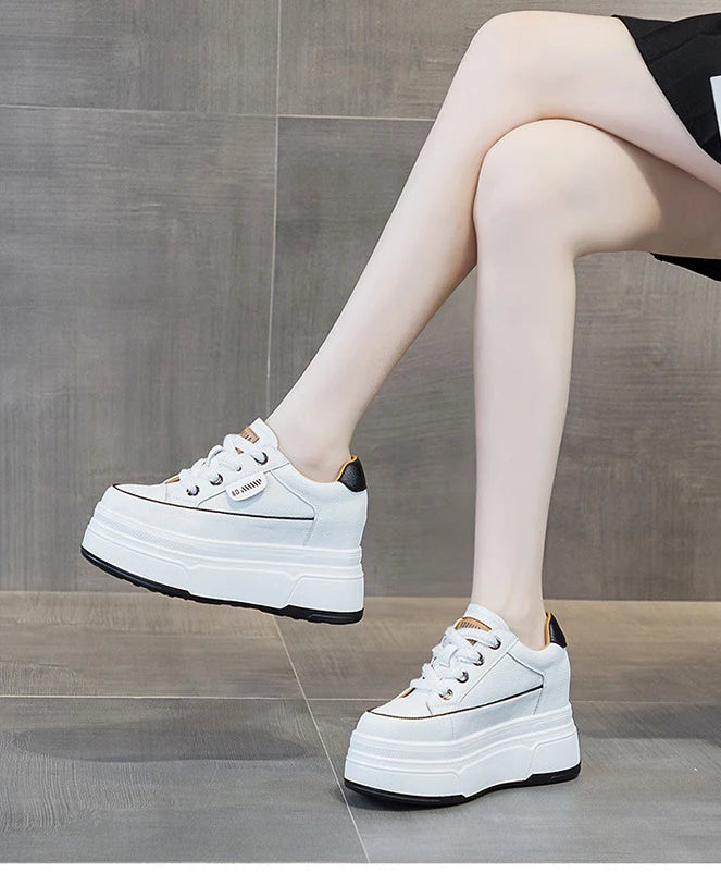 Fujin 9cm Cow Suede Genuine Leather Women Vulcanized Shoes Platform Wedge Skate Boarding High Brand Heels Casual Summer Shoes