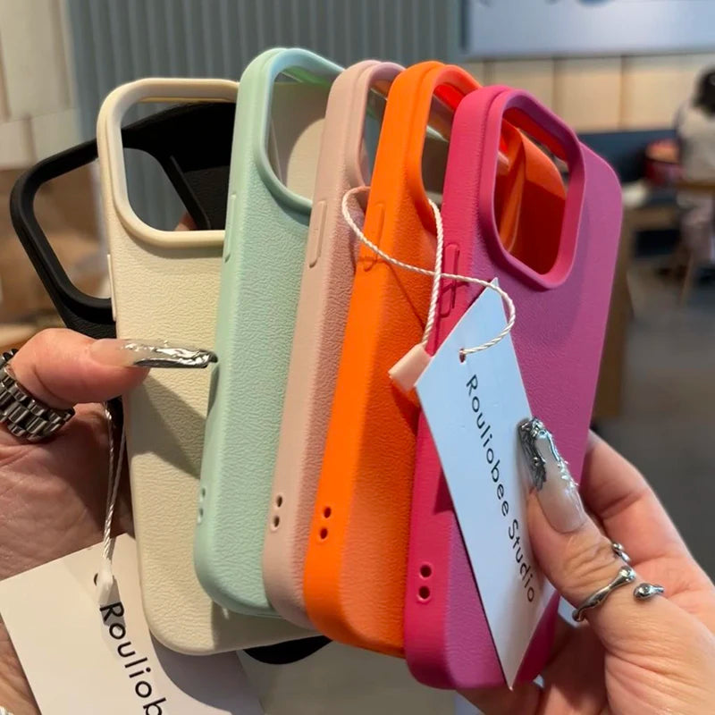 Soft Candy Color Lichee Pattern Silicone Phone Case For iPhone 11 12 13 14 15 16 ProMax Plus 16E X XS XR Shockproof Bumper Cover