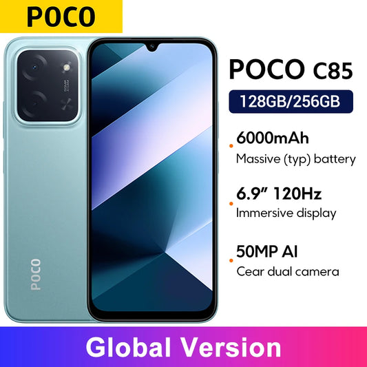 Global Version POCO C85 Smartphone 6.9" Dot Drop display 50MP Camera 6000mAh battery 33W Helio G81-Ultra NFC