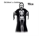 Halloween Death God Play Costume, Kids and Adults Horrible Skeleton Costume, Black Ghost Robe and Sickle, Enjoy Game Party