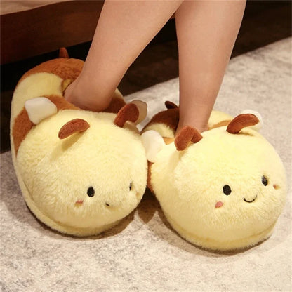 Comemore 2023 White Warm Adult Lady Plush Head Indoor Floor Women Fun Slipper Rabbit Cute New Home Slippers Cartoon Bee Design
