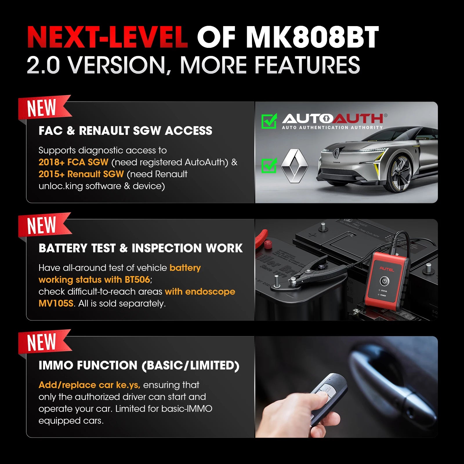 Autel MaxiCOM MK808K-BT OBD2 Automotive Diagnostic Scanner Car Tool Key Coding Active Test Same as MK808BT PRO