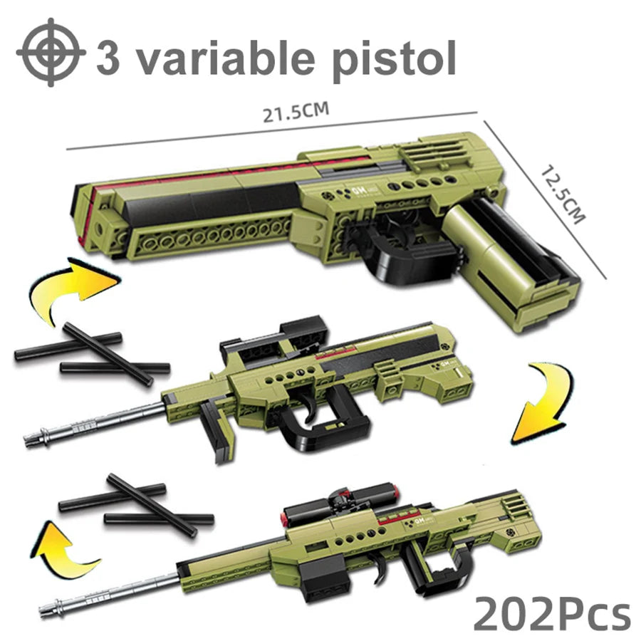 Technical Building Blocks Toys Gun Scorpion Uziel Submachine Magnum Eagle USP Pistol WW2 Military SWAT Weapon Model For Children