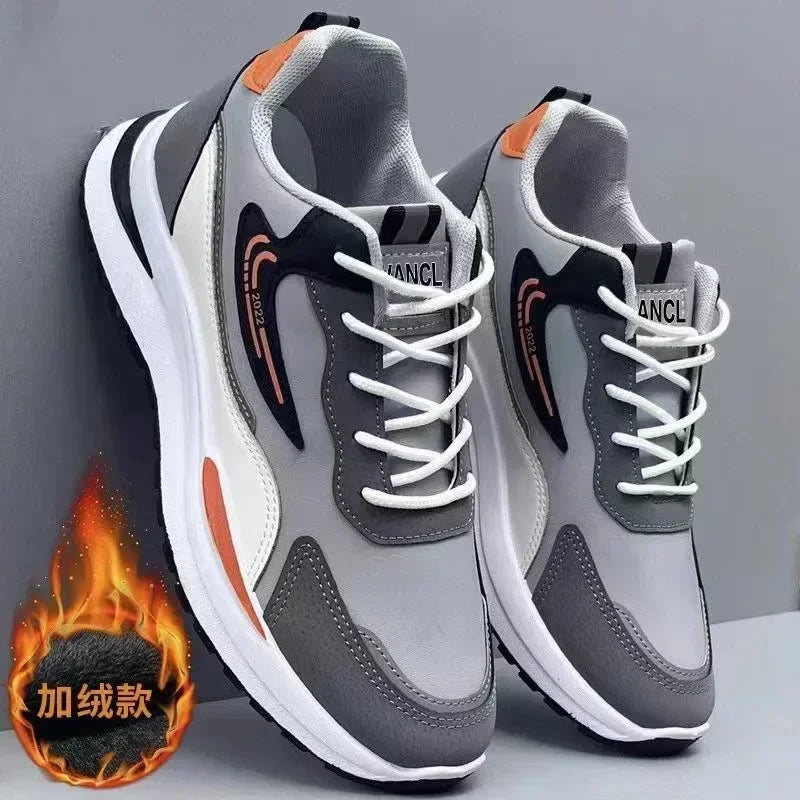Zapatillas deportivas informales de retazos para hombre, zapatos de malla transpirables para hombre, zapatillas de tenis para correr al aire libre, zapatillas masculinas cálidas con cordones y antideslizantes.