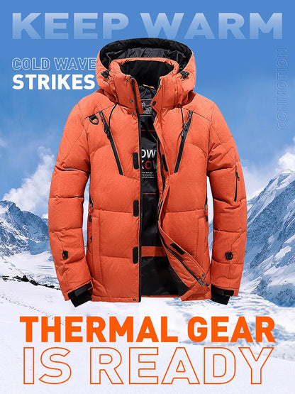 Chaqueta de plumón para hombre, abrigo de invierno de pato blanco, parka cálida y resistente al viento, para viajes y acampadas, nueva, gruesa, de color sólido, con capucha.