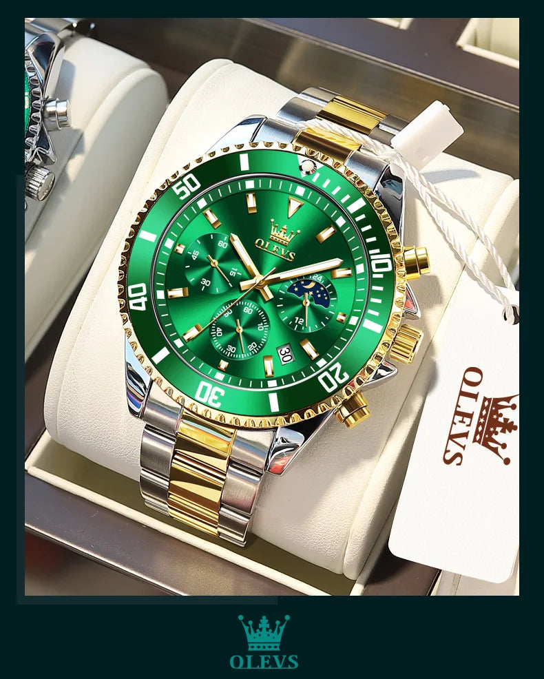 OLEVS 2870 Men's Watch Top Brand Luxury Watch for Men Original Waterproof Stainless Steel Chronograph Moon Phase Date Rota Dial