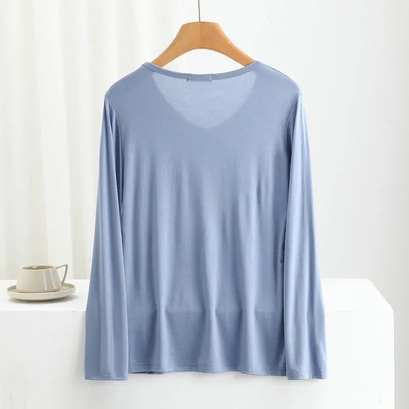 Modal Bottoming Tshirt Long sleeves thin Mask T-shirts Solid color V-Neck Base Tee Tops Plus size loose undershirt all match