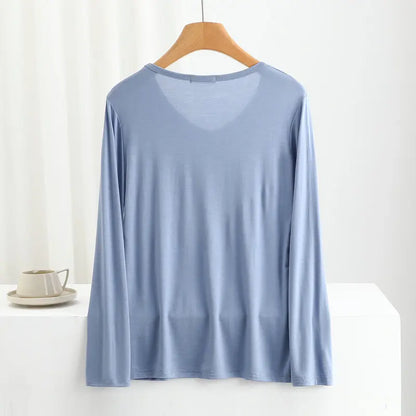 Modal Bottoming Tshirt Long sleeves thin Mask T-shirts Solid color V-Neck Base Tee Tops Plus size loose undershirt all match