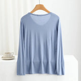 Modal Bottoming Tshirt Long sleeves thin Mask T-shirts Solid color V-Neck Base Tee Tops Plus size loose undershirt all match