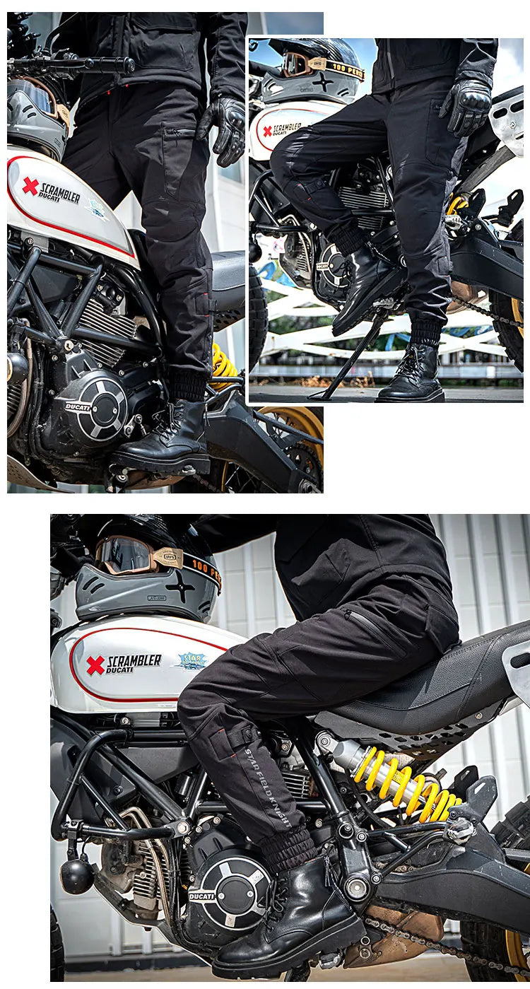 SFK New Black Motorcycle Pants Riding Men Equipment Summer Breathable Trousers With CE Protection Armor Wearing Gears Accessories