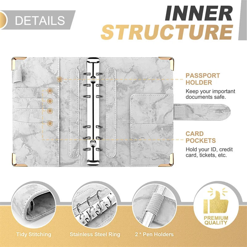 New A6 Budget Plan Notebook Cash Envelope Saving Money 6-Hole Binder for Financial Management A6 Loose-Leaf Notebook Binder