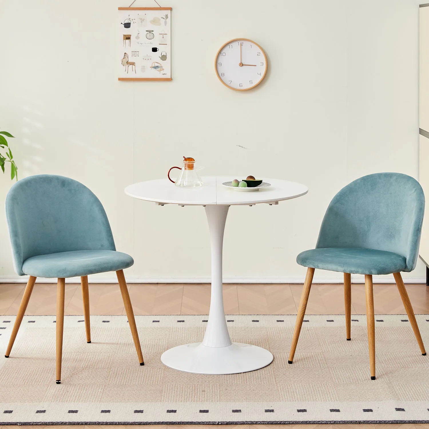 A Set of 4 Dining Chairs With Soft Velvet and Metal Legs, Suitable for Kitchen, Dining Room, Living Room, Lounge (Pink/Green/Blue)