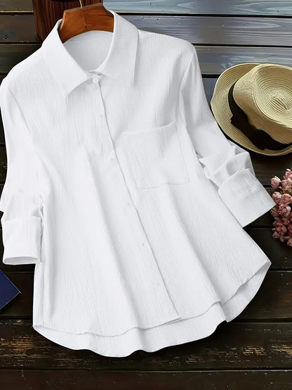Blusa de manga larga para mujer, talla grande, primavera-verano 2025, nueva chaqueta holgada, chaqueta de trabajo informal, camisa con botones, ropa de abrigo