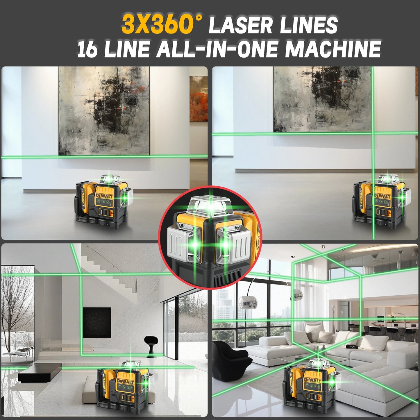 2025 NEW Dewalt DW089LG 3 Sides*360 Degree Vertical 12V Lithium Battery 12 Lines Laser Level Horizontal Green Meter Outdoor TOOL