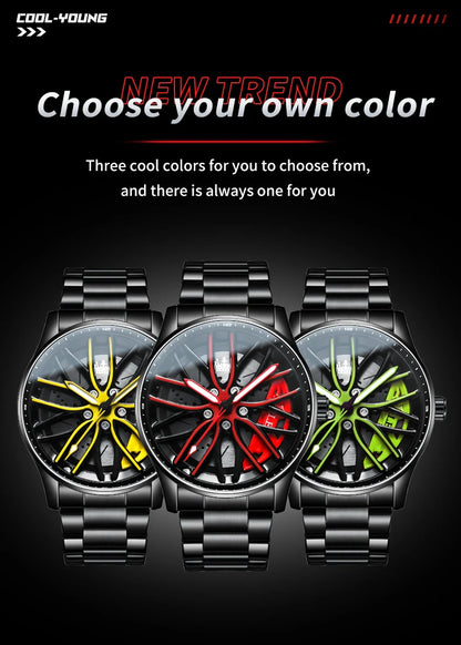 Reloj de lujo OLEVS Wheel para hombre, resistente al agua, con llanta giratoria deportiva, de cuarzo, de alta calidad y a la moda, el más vendido.