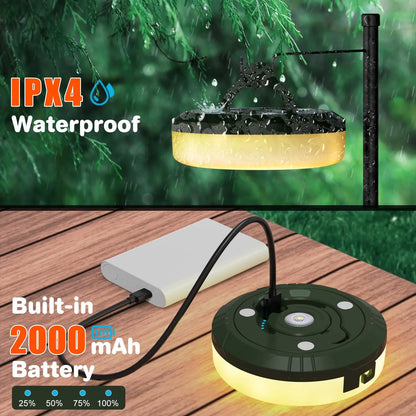 Waterproof Camping String Lights, luz stowable portátil com modos de iluminação, USB, ao ar livre, caminhadas, 2 em 1