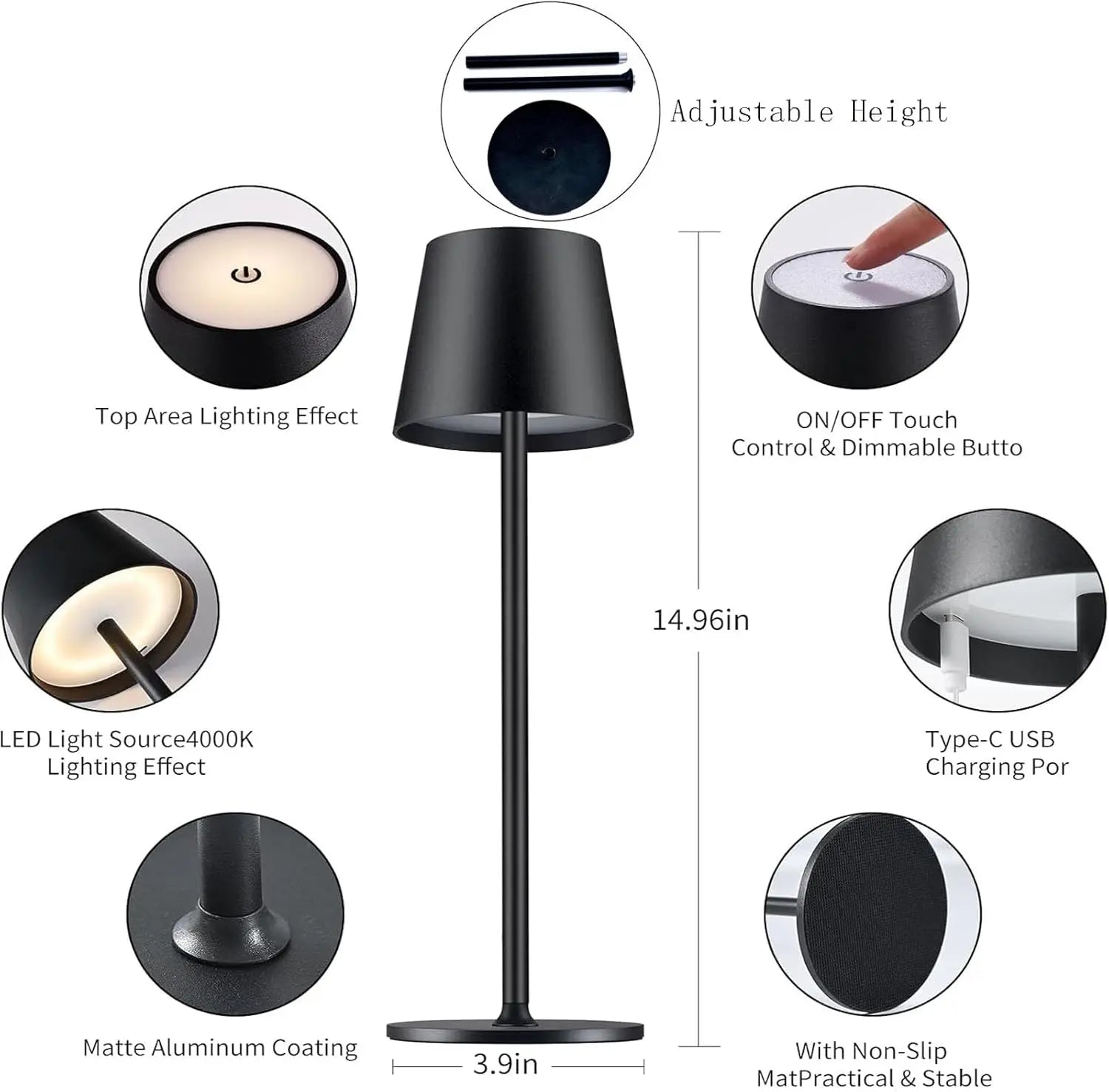 Cordless Table Lamps, USB Rechargeable Lamp, Simplicity Desk Lamp, LED Battery Operated Lamp with Touch Control
