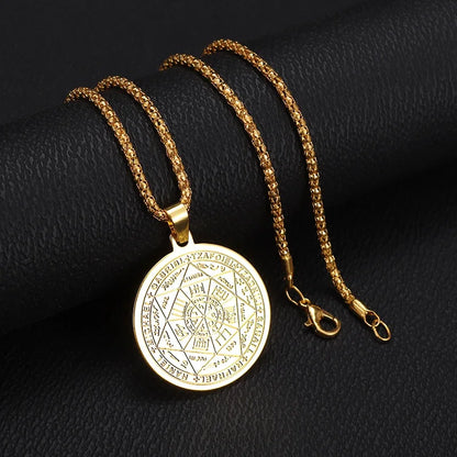 Stainless Steel Solomon Religious Seven Archangels Compass Pendant Necklace Men's Retro Lucky Amulet Jewelry