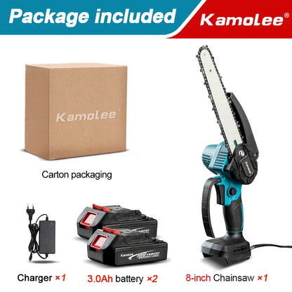 Kamolee serra elétrica sem escova, 8 espaços, mini motosserra, cortador de madeira, ferramenta elétrica de poda de jardim para makita, bateria de 18v