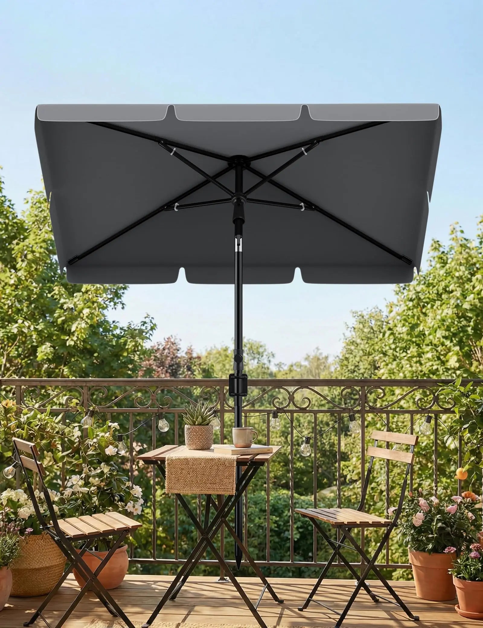 UPF 50 + Rectangular Patio Umbrella 200x125cm with Stand Height Adjustable Windproof Outdoor Sun Shade Parasol for Garden Beach