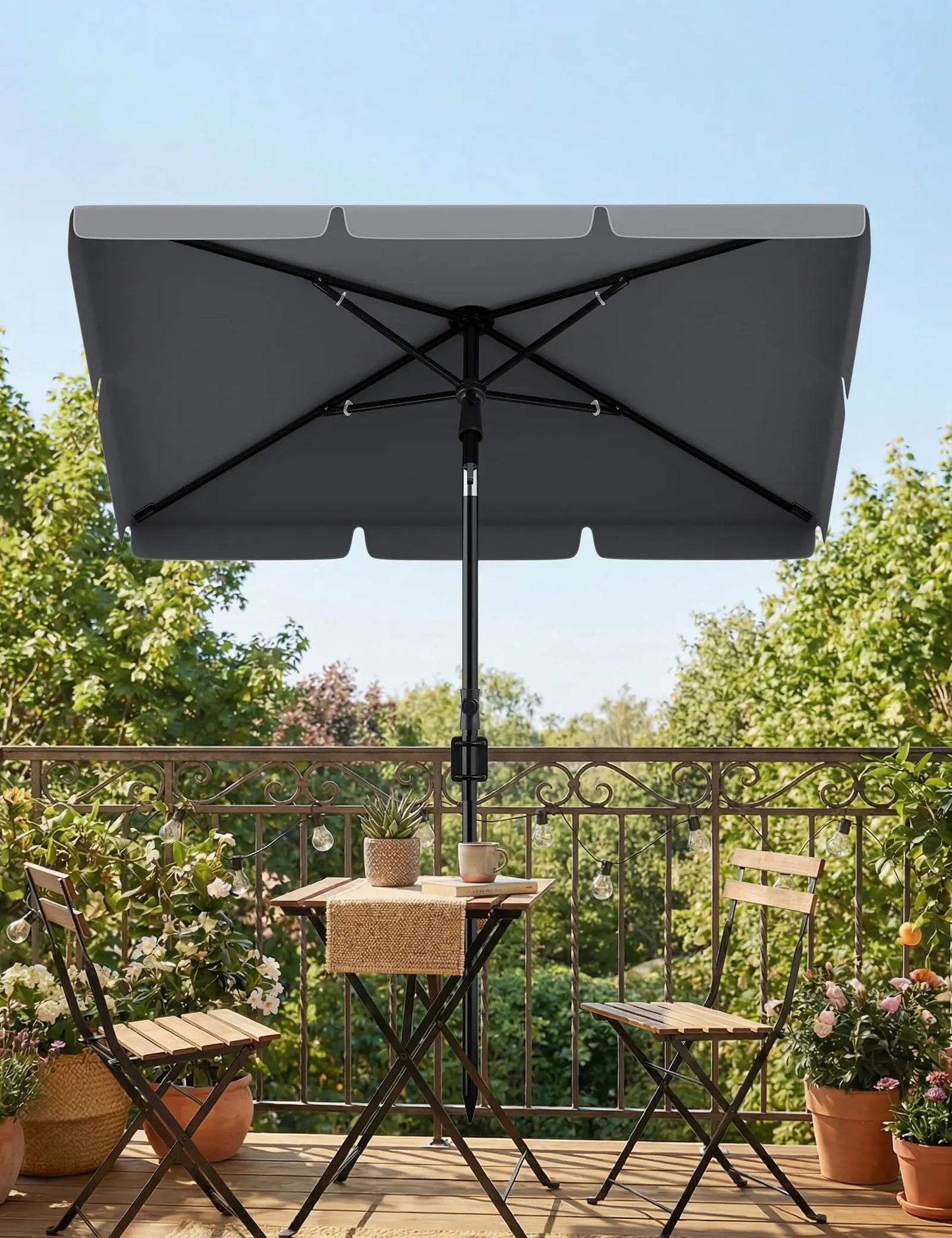 UPF 50 + Rectangular Patio Umbrella 200x125cm with Stand Height Adjustable Windproof Outdoor Sun Shade Parasol for Garden Beach